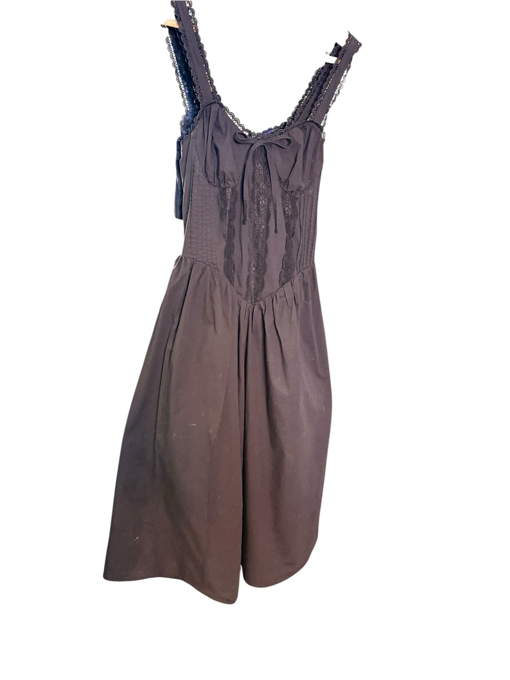 Thirty Thirty Black Lace-Trim Cotton Blend Corset Back Whimsy Goth Sundress Sz M